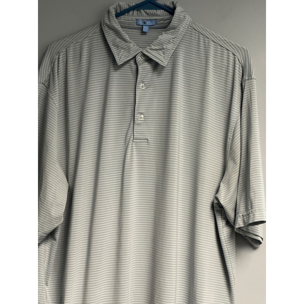 Genteal Performanc Polo Shirt Mens XL Gray White Stripe Short Sleeve Golf - Picture 4 of 12